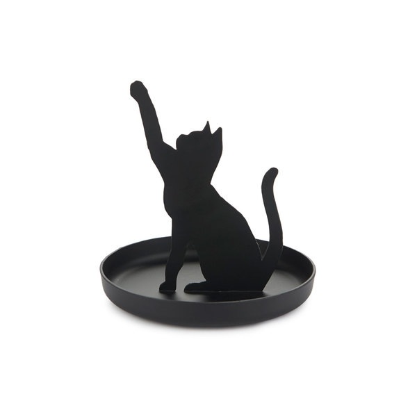 Balvi Porta anillos Feline Color negro Soporte de joyas de silueta de gato Metal