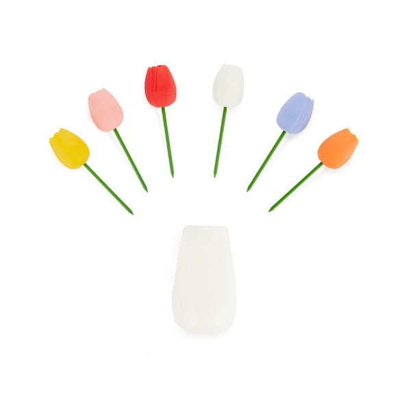 Balvi Tenedor aperitivo Tulip 6 pinchos con forma de tulipanes de color Cerámica/inox/silicona