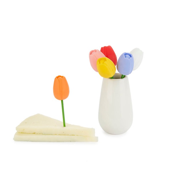 Balvi Tenedor aperitivo Tulip 6 pinchos con forma de tulipanes de color Cerámica/inox/silicona