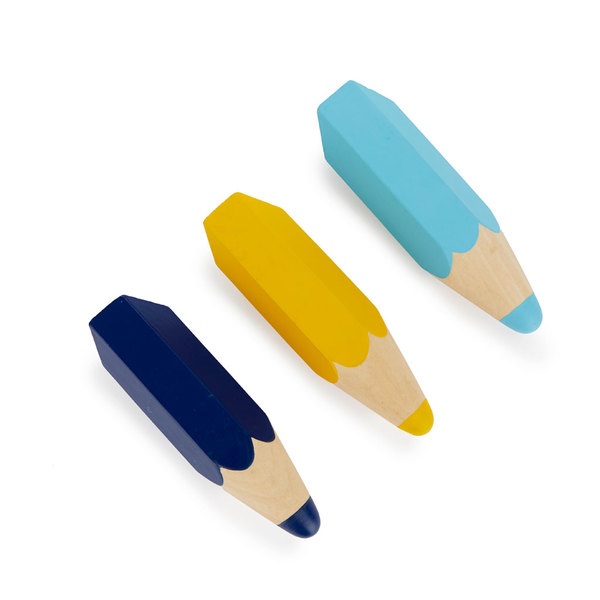 Balvi Patère Color Pencil Couleur Jaune, bleu, bleu foncé 3 crayons en bois Bois