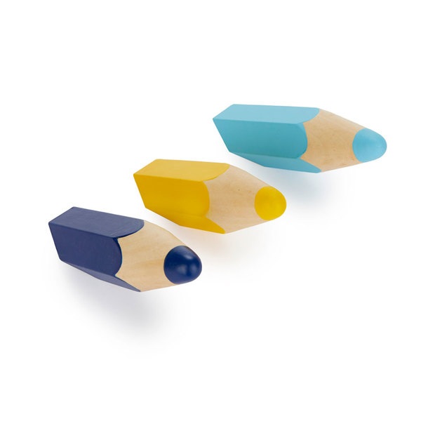 Balvi Patère Color Pencil Couleur Jaune, bleu, bleu foncé 3 crayons en bois Bois