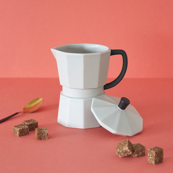 Balvi Mug Moka Color gris Taza en forma de cafetera italiana con tapa Cerámica 14,6x11,7x8,8 cm