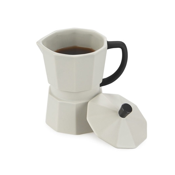 Balvi Mug Moka Color gris Taza en forma de cafetera italiana con tapa Cerámica 14,6x11,7x8,8 cm
