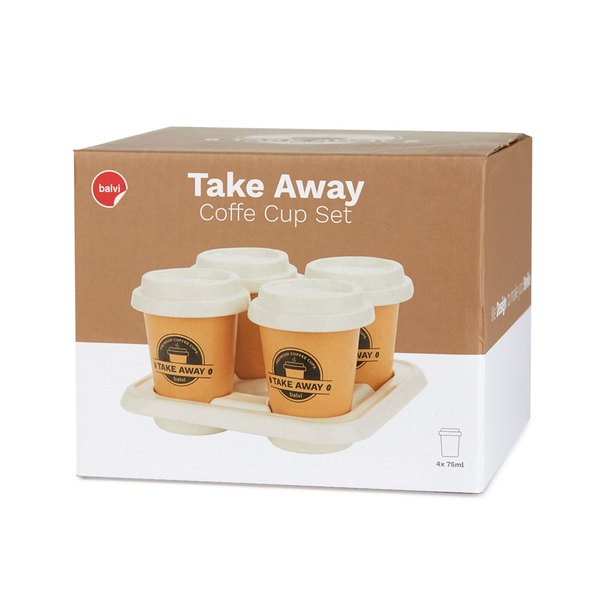 alvi Set tazas café Take Away Color Marrón, Blanco Incluyen una bandeja de porcelana Porcelana 75 ml