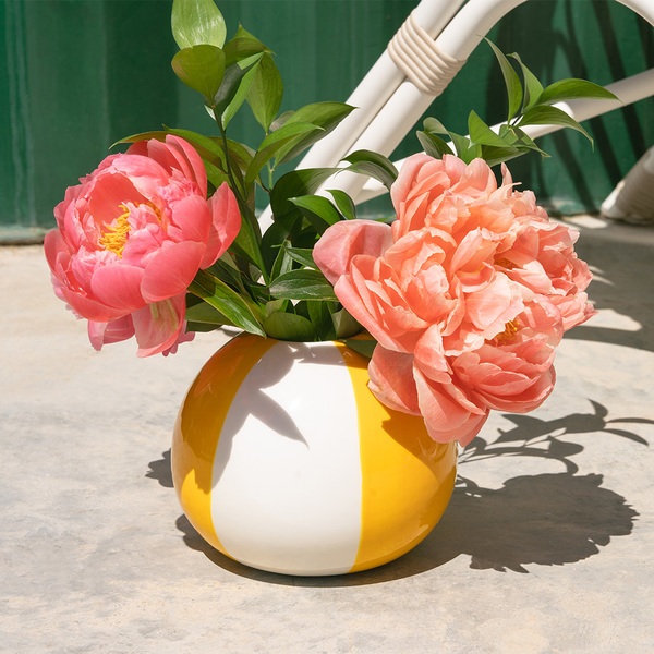 alvi Vaso da fiori Beach Ball Colore giallo A forma di pallone da spiaggia Ceramica 13,5x16,5x16,5 c