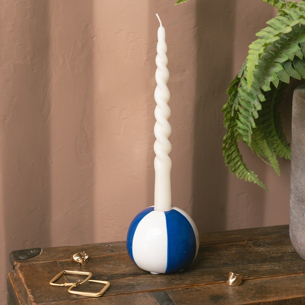 Balvi candelabro Beach Ball Colore blu A forma di pallone da spiaggia Ceramica 8x9,5x9,5 cm