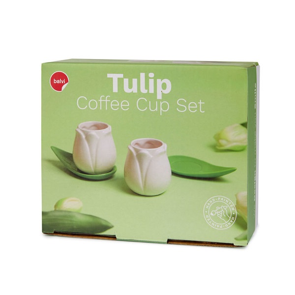 alvi Set tazas café Tulip Color blanco/verde 2 tazas con forma de tulipán y 2 platos con forma de ho