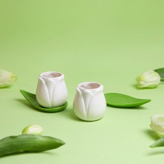 alvi Set tazas café Tulip Color blanco/verde 2 tazas con forma de tulipán y 2 platos con forma de ho