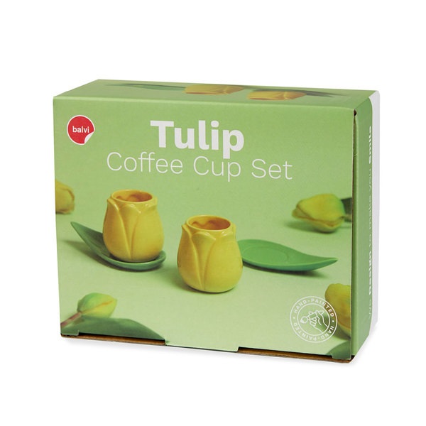 et di tazze da caffè Balvi Tulip Colore giallo/verde 2 tazze a forma di tulipano e 2 piatti a forma