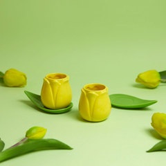 alvi Set coffee cups Tulip Yellow/green Color 2 tulip-shaped cups and 2 leaf-shape plates Ceramic (2