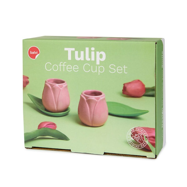 alvi Set tazas café Tulip Color rosa/verde 2 tazas con forma de tulipán y 2 platos con forma de hoja