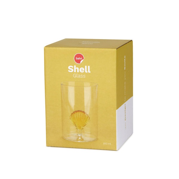 Balvi Vaso Atlantic Shell Color amarillo Hecho a mano en borosilicato Vidrio 300 ml