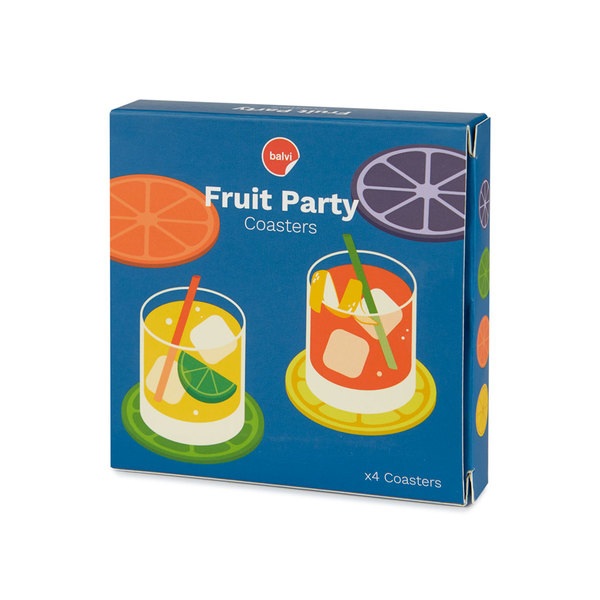 Balvi Posavasos Fruit Party 4 posavasos Diseño de frutas frescas y coloridas Plástico