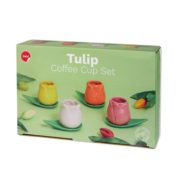 alvi Set tazas café Tulip Color blanco/amarillo/naraja/rosa 4 tazas con forma de tulipán y 4 platos