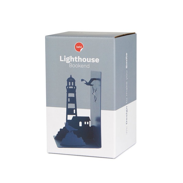 Balvi Serre-livres Lighthouse Couleur bleu Typique vue de la côte: phare et mouettes Métal