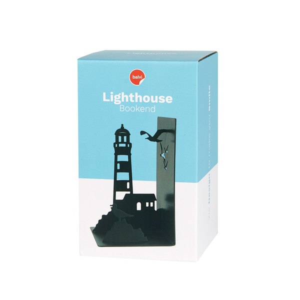 Balvi Sujetalibros Lighthouse Color negro Clásica vista de la costa: faro y gaviotas Metal