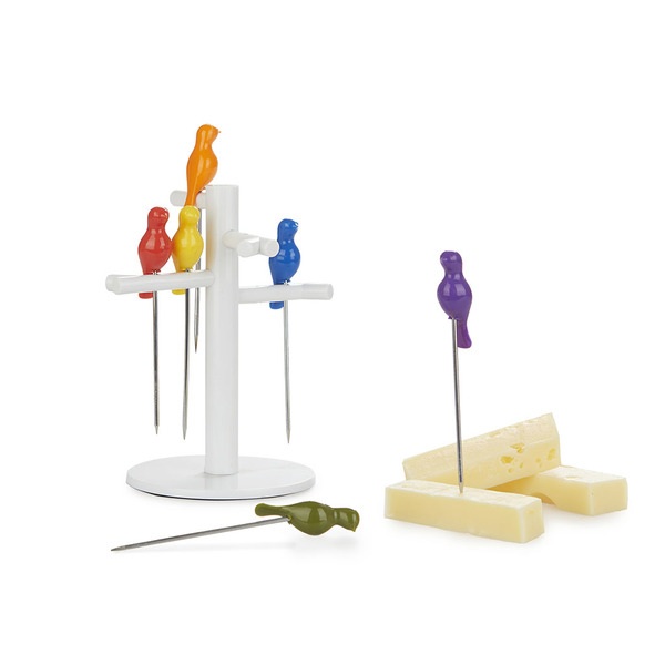 Balvi Snack fork Birdies 6 forks or metal sticks Shaped bird and 1tree shaped base Plastic