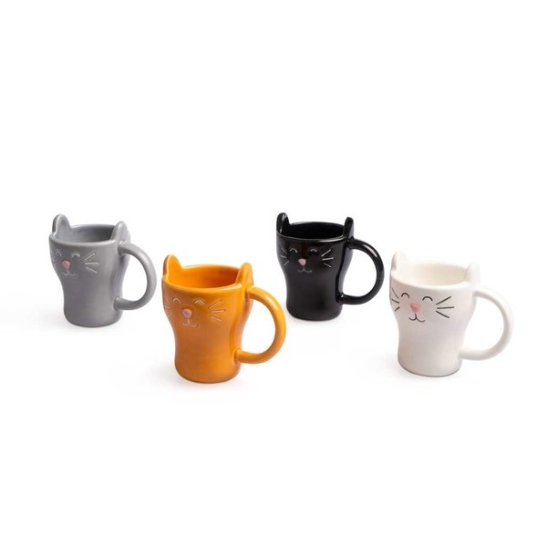 Balvi Service à café Meow! 4 tasses En forme de chat Capacité: 90ml (x4) Céramique DESIGN AMUSANT
