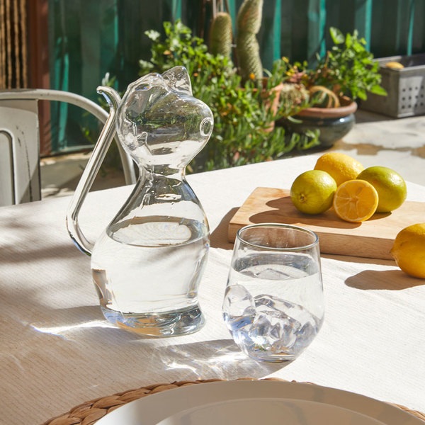 Balvi Carafe d'eau Meow Couleur transparent Carafe en verre en forme de chat 1L Borosilicate