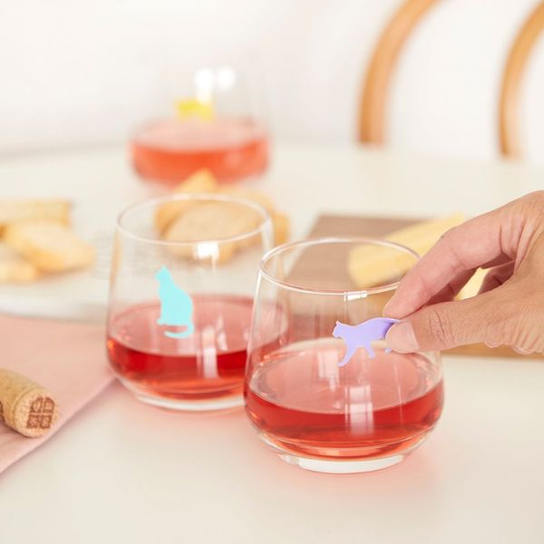 alvi Marca copas Sticky Cats Color surtido Marcadores para Diferenciar Copas de Vino en Forma de Gat