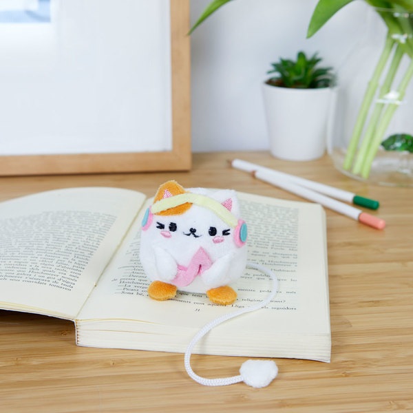 alvi Marque-page Fluffy Kawaii Melody Couleur blanc Chat avec des écouteurs En peluche douce Polyest