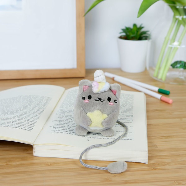 alvi Marcapáginas Fluffy Kawaii Starry Color gris Gato unicornio con estrella Suave y esponjoso Poli