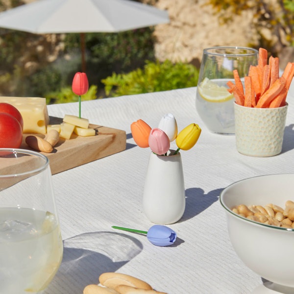 Balvi Tenedor aperitivo Tulip 6 pinchos con forma de tulipanes de color Cerámica/inox/silicona