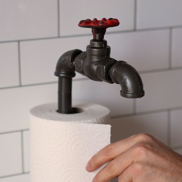 alvi Support essuie-tout Pipeline En forme de robinet sur canalisation Style industriel Fer 39x22, 5