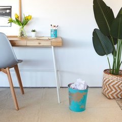 alvi Corbeille à papier Globe Couleur turquoise Design carte du monde Étain 26cm hauteur) 22cm(diamè