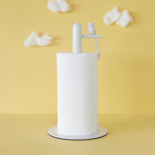 alvi Soporte papel cocina Birdie Color blanco portarollos con pajarito decorativo Metal/plásticoESTA