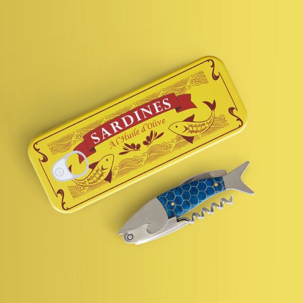 Balvi Cavatappi Sardines Colore blu Cavatappi con scatola metallica Latta