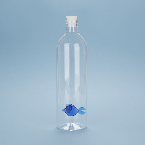 alvi - Blue Fish Balvi Botella Blue Fish Con figura en forma de pez azul de vidrio en el interior Bo