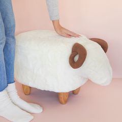 Balvi Taburete Le Mouton Color blanco Con forma de oveja Patas de madera Madera/polipielVERSÁTIL