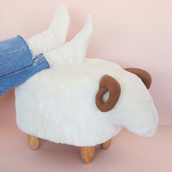 Balvi Stool Le Mouton White colour Shaped like sheep Wooden legs Wood/leatheretteVERSATILE