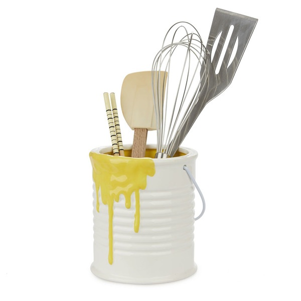 alvi Maceta Painty Color amarillo y blanco En forma de bote de pintura Con asa metálica Diámetro: 16