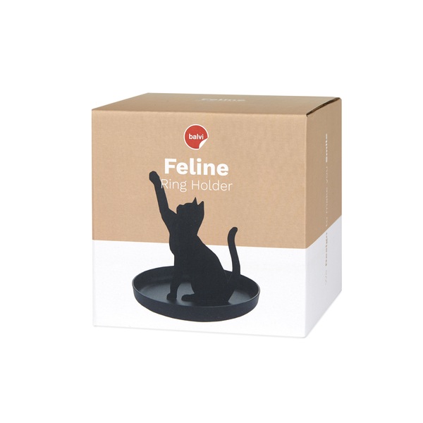 Balvi Porta anillos Feline Color negro Soporte de joyas de silueta de gato Metal