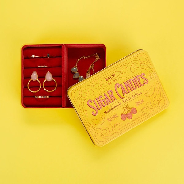Balvi Caja joyero Sugar Candies Color amarillo Simula una caja de caramelos Lata/terciopelo
