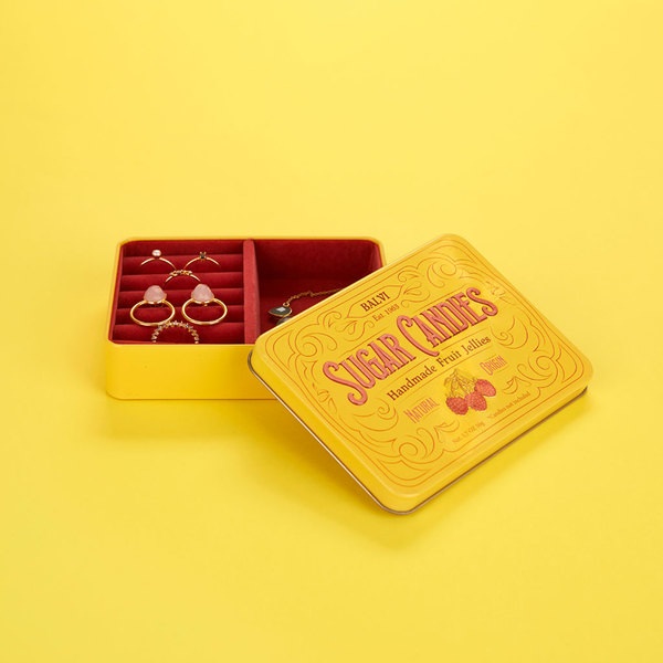 Balvi Caja joyero Sugar Candies Color amarillo Simula una caja de caramelos Lata/terciopelo