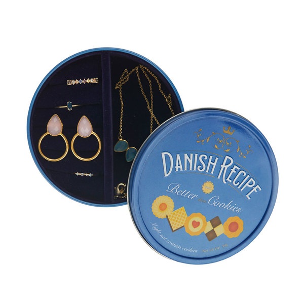 Balvi Caja joyero Danish Coockies Color azul Simula una caja de galletas Lata/terciopelo
