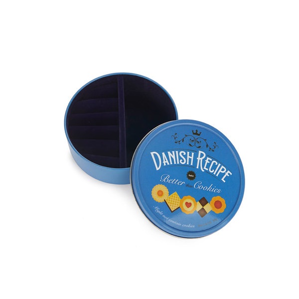 Balvi Caja joyero Danish Coockies Color azul Simula una caja de galletas Lata/terciopelo