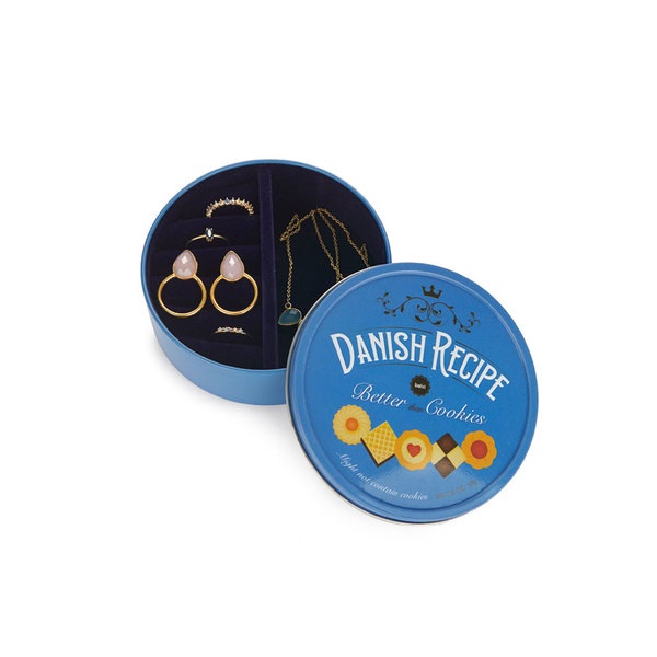 Balvi Caja joyero Danish Coockies Color azul Simula una caja de galletas Lata/terciopelo