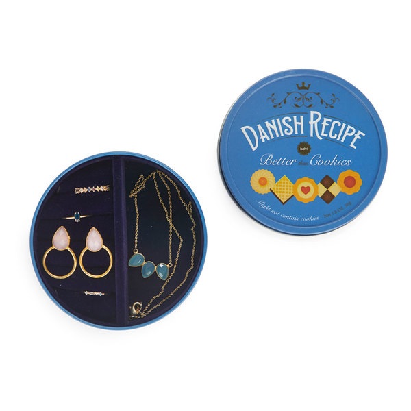 Balvi Caja joyero Danish Coockies Color azul Simula una caja de galletas Lata/terciopelo