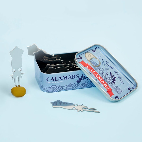 Balvi Tenedor aperitivo Conserverie Calamars Diseño retro de conserva de calamares Lata/inox