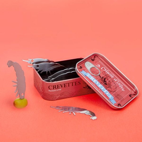 Balvi Tenedor aperitivo Conserverie Crevettes Diseño retro de conserva de gambas Lata/inox