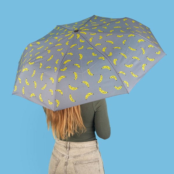 Balvi Paraguas Monkeymbrella Color gris Un diseño con plátanos por doquier Nylon