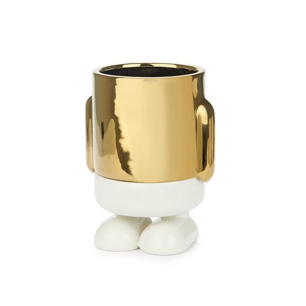 Balvi Mini maceta Mr Standy Gold Edition Color dorado Su parte inferior recoge el agua Cerámica