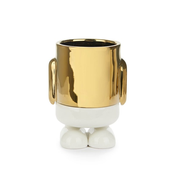 Balvi Mini maceta Mr Standy Gold Edition Color dorado Su parte inferior recoge el agua Cerámica