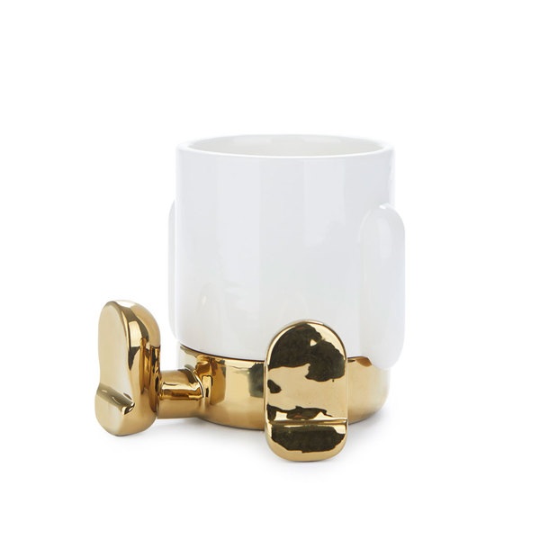 Balvi Mini maceta Mr Sitty Gold Edition Color dorado Su parte inferior recoge el agua Cerámica