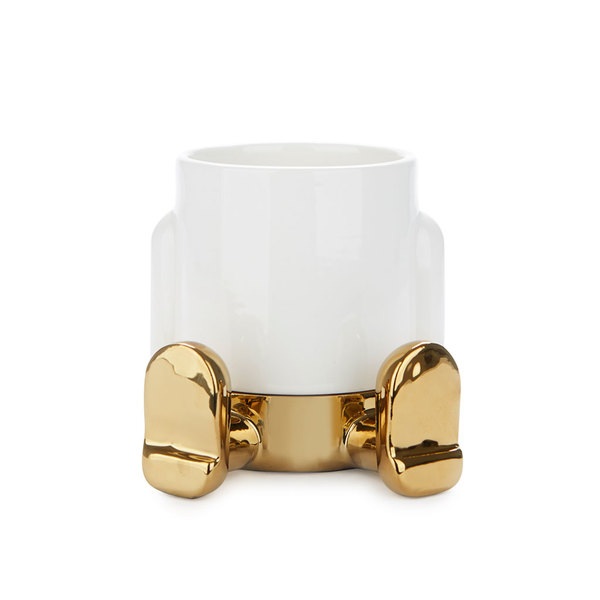 Balvi Mini maceta Mr Sitty Gold Edition Color dorado Su parte inferior recoge el agua Cerámica