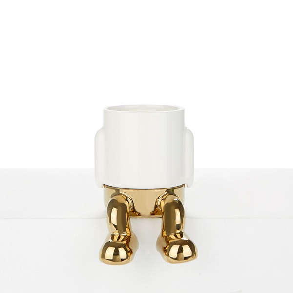 Balvi Mini maceta Mr Dangly Gold Edition Color dorado Su parte inferior recoge el agua Cerámica